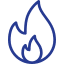 Simple blue outline of a flame icon on a light gray background.